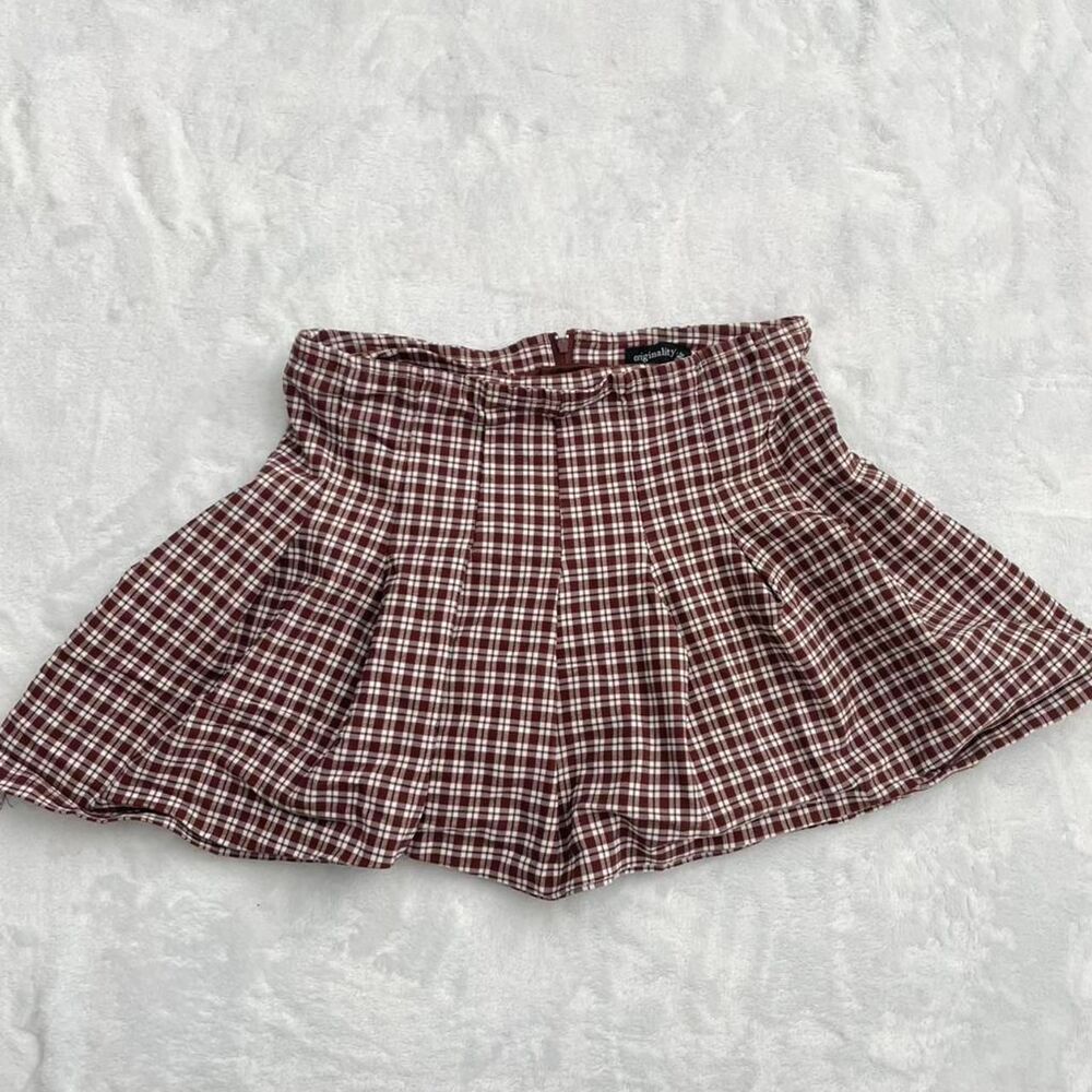 Originality Plaid Mini Skirt Women's S Micro Y2K Vintage Preppy Brown Pleated